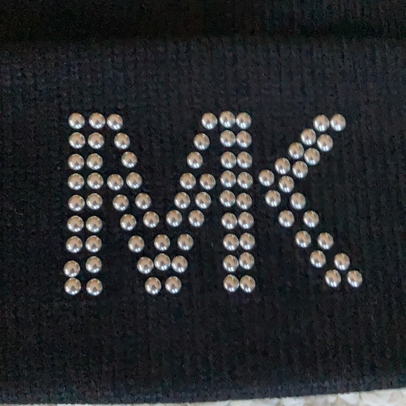 Michael Kors Black Knit/Silver Studs Logo Beanie - Picture 4 of 8